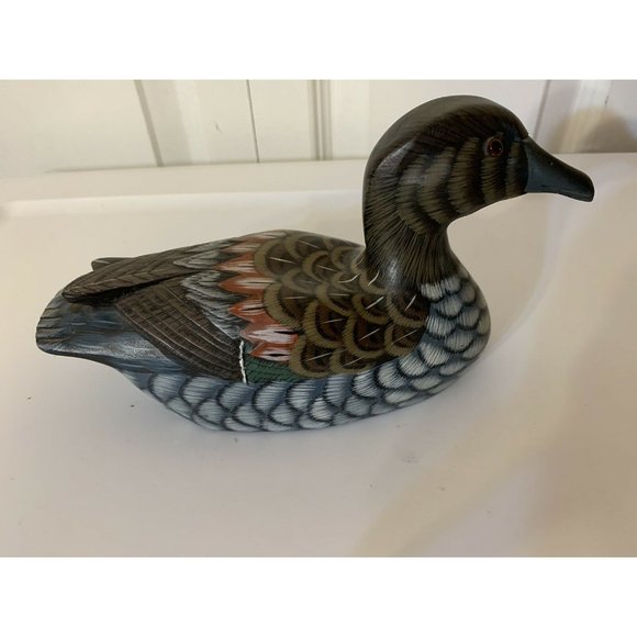 Vtg Hand Painted Wooden Duck Fowl Tabletop Sculpture ~ Peoples Republic of China - Picture 3 of 7